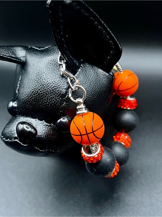 Hand Crafted Jewelry - Hand Crafted Orange and Black Basketball Charm Bracelet